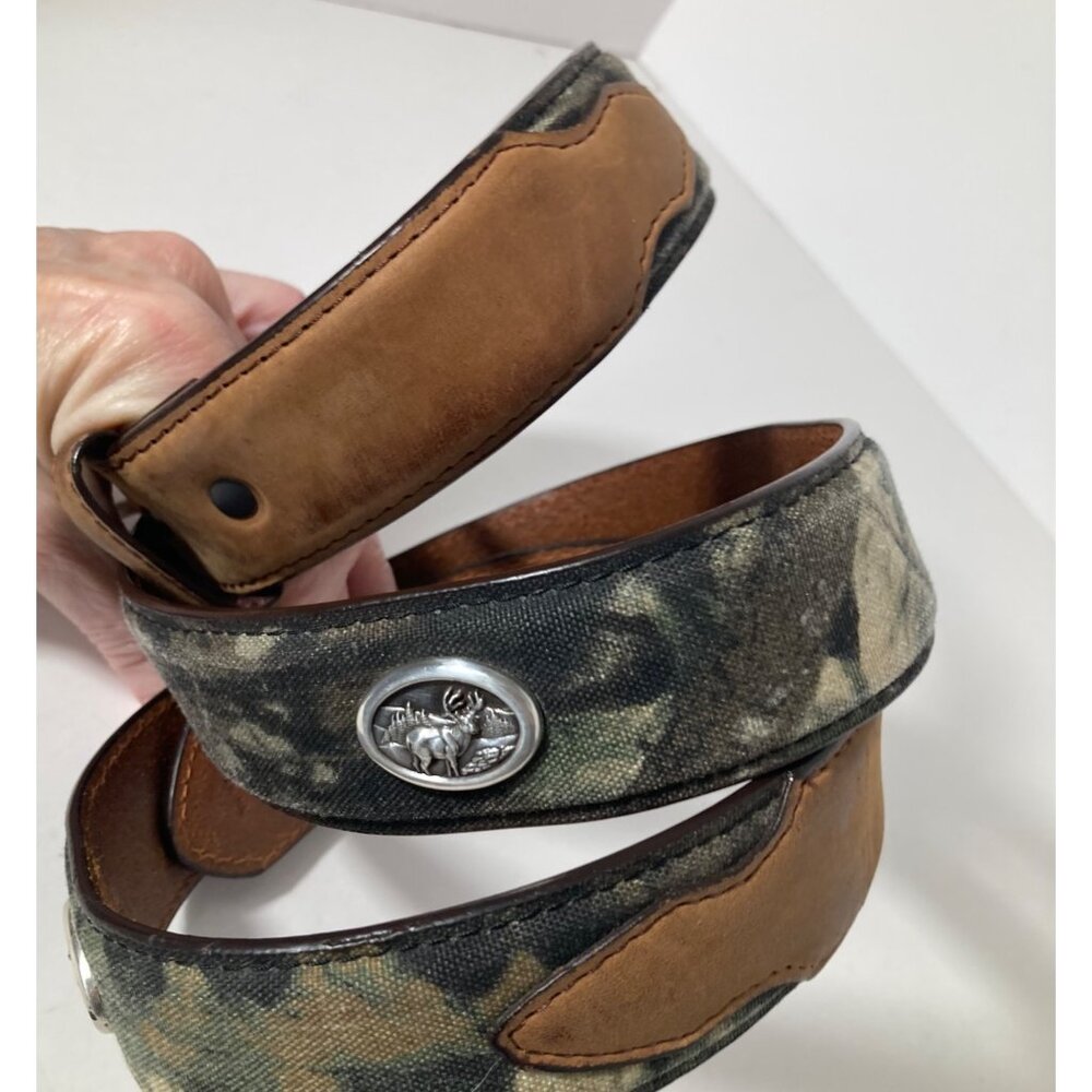 Mens Rocky‎ Leather Camo Belt Green Brown RBM1062 Deer Concho  44